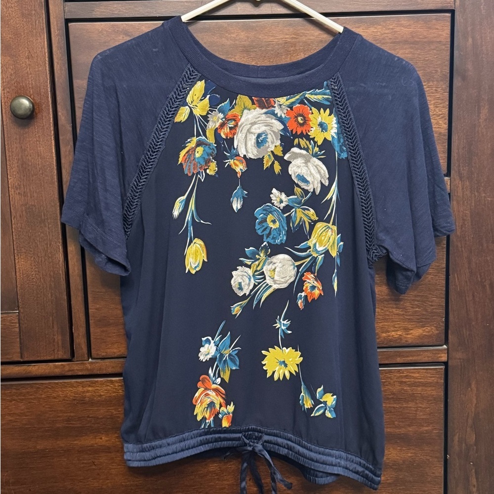 Anthro Tiny Carley Floral Raglan Top Small Boho Drawstring Hem